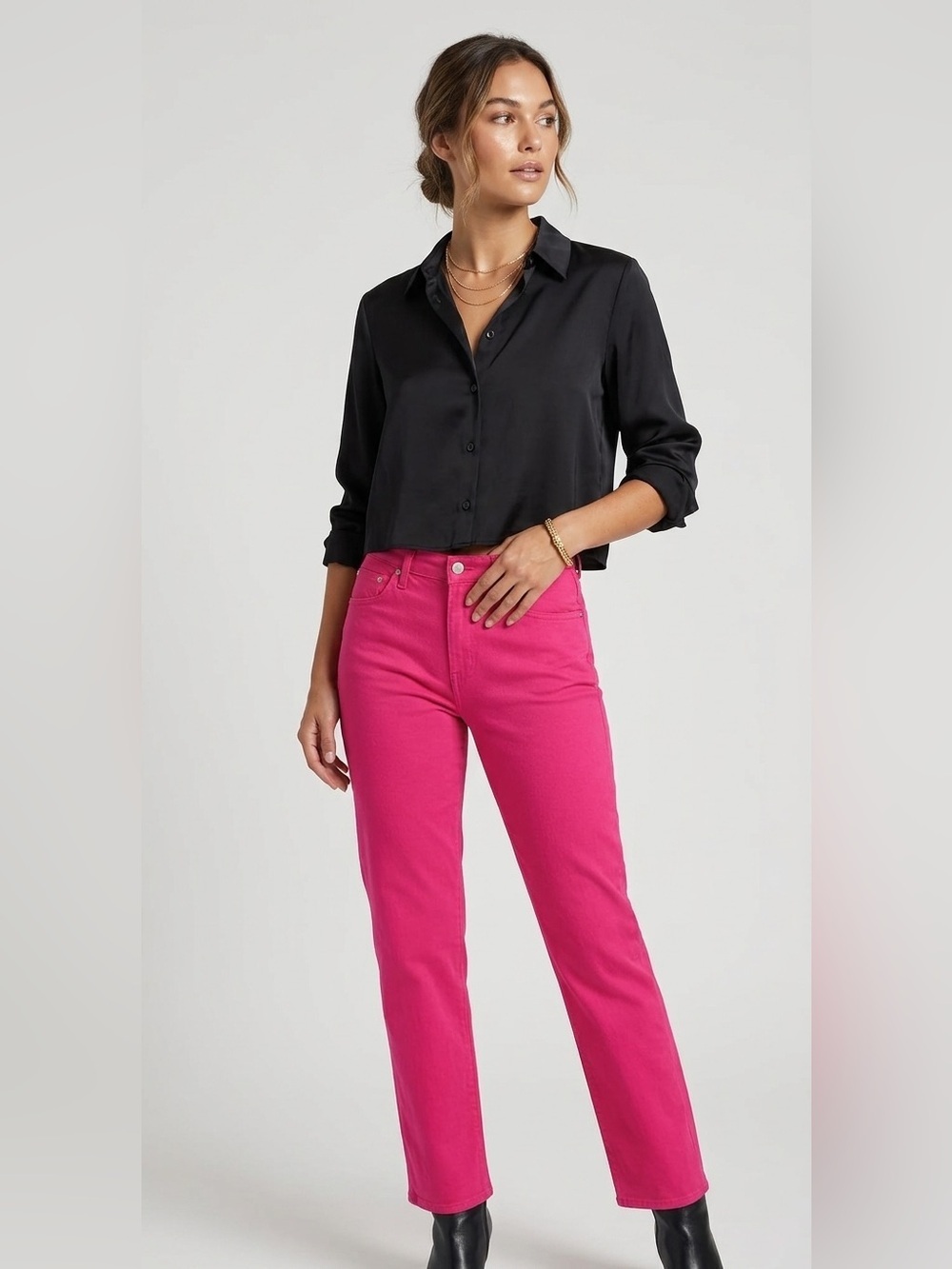 Etica Womens Rhea Mid Rise Straight Leg Denim Size 30 in Raspberry Pink
